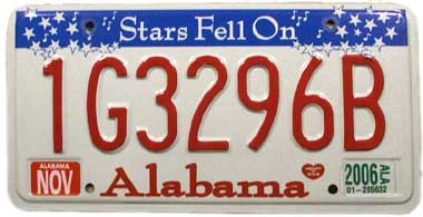 Alabama Licence Plate: Stars Fell on Alabama