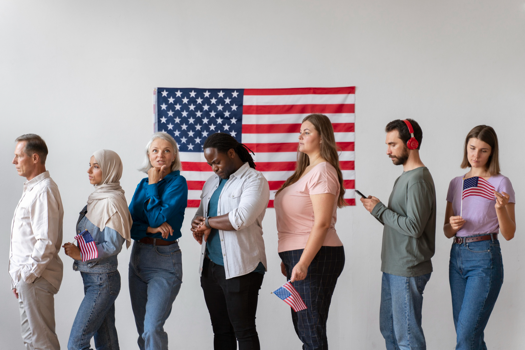People waiting to register for voting in the united states