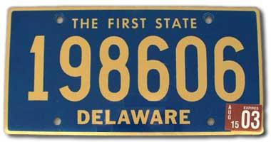 Delaware license plate with state nickname