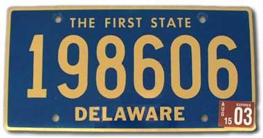 Delaware license plate with state nickname Delaware license plate with state nickname