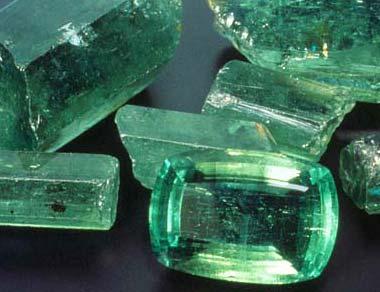Cut and rough emeralds
