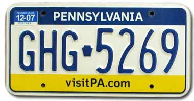 Blue and gold PA license plate with keystone symbol