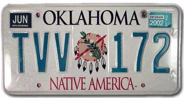 Green and white Oklahoma license plate Green and white Oklahoma license plate