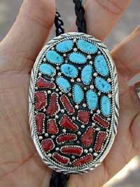 Turquoise and coral bola tie Turquoise and coral bola tie