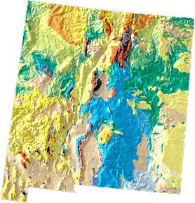 New Mexico geology and topography map New Mexico geology and topography map