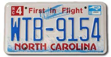 North Carolina license plate Blue and red North Carolina license plate