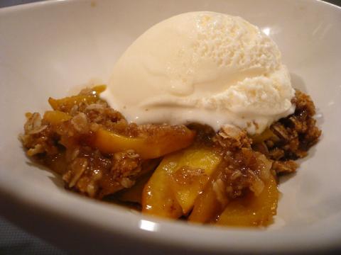 Peach cobbler Peach cobbler with ice cream