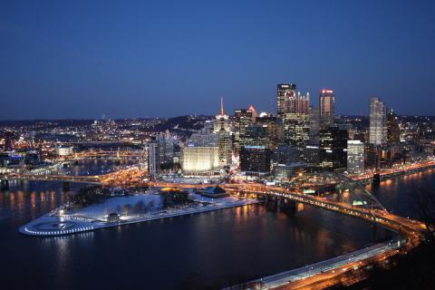 Pittsburgh skyline Pittsburgh skyline showing 3 rivers and Point Park