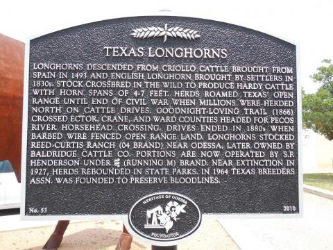 Texas Longhorn Historic Marker, Odessa, Ector County, Texas