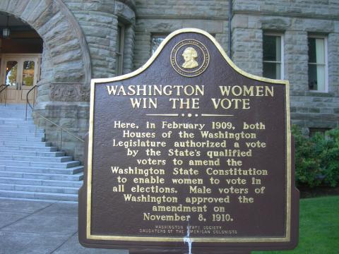 Washington Women Win the Vote Washington Women Win the Vote - historic marker in Olympia, Washington