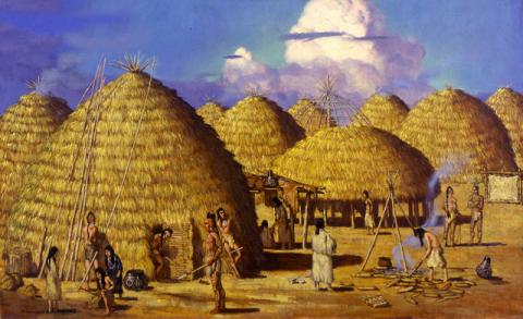 Caddo village Grass houses of native American caddo village
