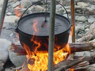 Dutch oven on campfire