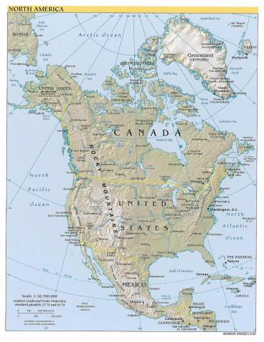 North American continent Map of North American continent