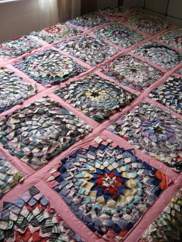 Quilt with pine burr patches Quilt with pine burr patches