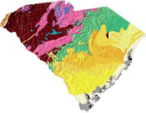 South Carolina geology and topography map