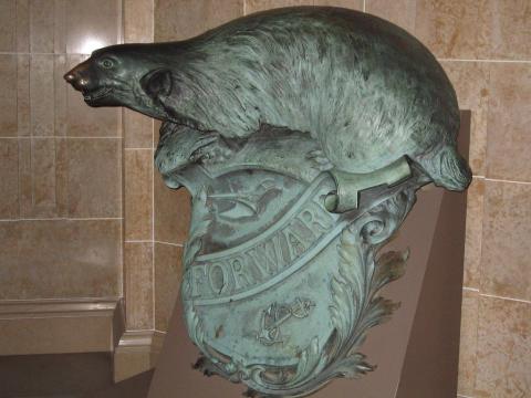 Statue with symbols of Wisconsin "FORWARD" statue at the Wisconsin state capitol, Madison WI