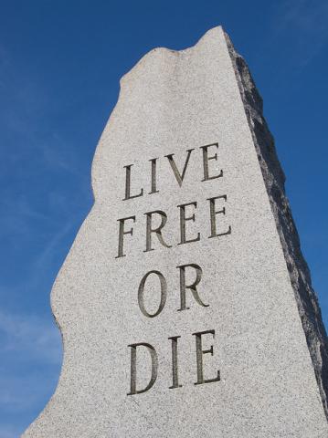 Live Free or Die granite monument in Nashua, New Hampshire