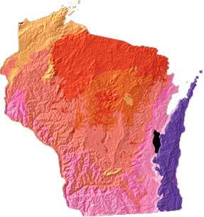 Wisconsin geology and topography map Wisconsin geology and topography map