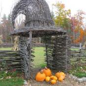 Witch hat arbor and pumpkins in New Hampshire