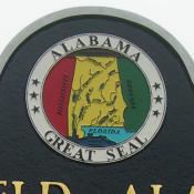 Emblem on Alabama historic marker