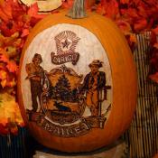 Pumpkin carving of Maine state seal