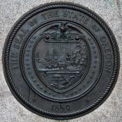 Representation of Oregon's state seal in Portland, Oregon