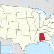 Map of USA showing location of Alabama