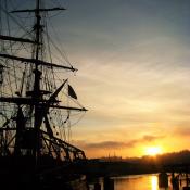Sunset behind the Lady Washington in Aberdeen, WA 2009