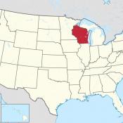 The state of Wisconsin on map of USA