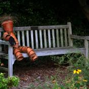 Clay pot mannequin at Kentucky Arboretum
