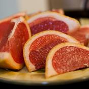 Ruby red grapefruit slices